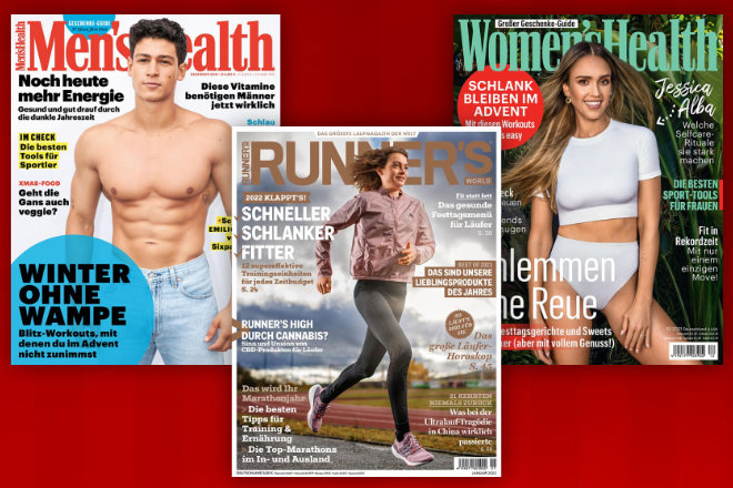 Hinter dem 14. Türchen des Advents-Shopping Adventskalenders verbirgt sich je ein Jahresabonnement der Zeitschriften Men’s Health, Women’s Health und Runner’s World.