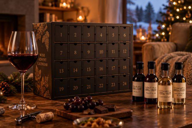 Von fruchtigem Wei&szlig;wein bis zum kr&auml;ftigen Rotwein: 24 kleine Proben laden zur t&auml;glichen Entdeckungsreise ein.