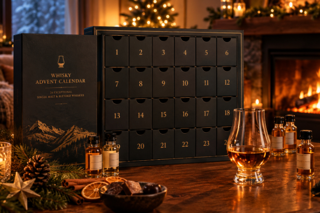 Von rauchigen schottischen Single Malts bis zu weltweiten Entdeckungen: Whisky-Adventskalender bringen 24 kleine Genuss-Momente f&uuml;r kalte Winterabende.