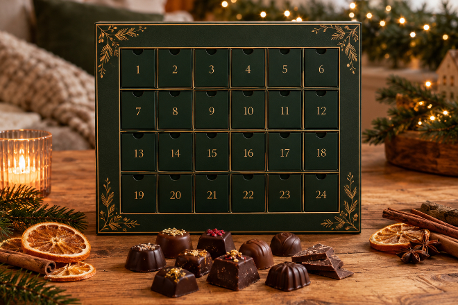 Von feiner Manufaktur-Schokolade bis zum Klassiker: Hochwertige Schokoladen-Adventskalender verbinden festliches Design mit t&auml;glichen Genussmomenten.
